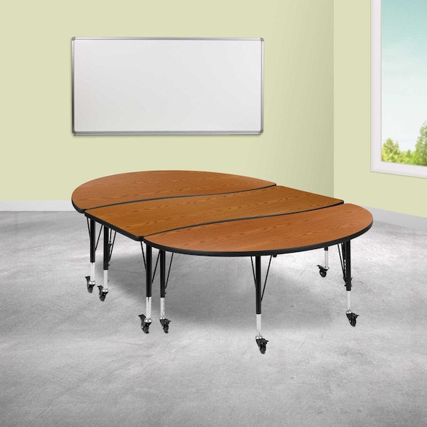Flash Furniture Oval 60 W, 86 L, 25 H, Chrome, Laminate, Particleboard, Steel, Wood Grain XU-GRP-A3060CON-60-OAK-T-P-CAS-GG - main